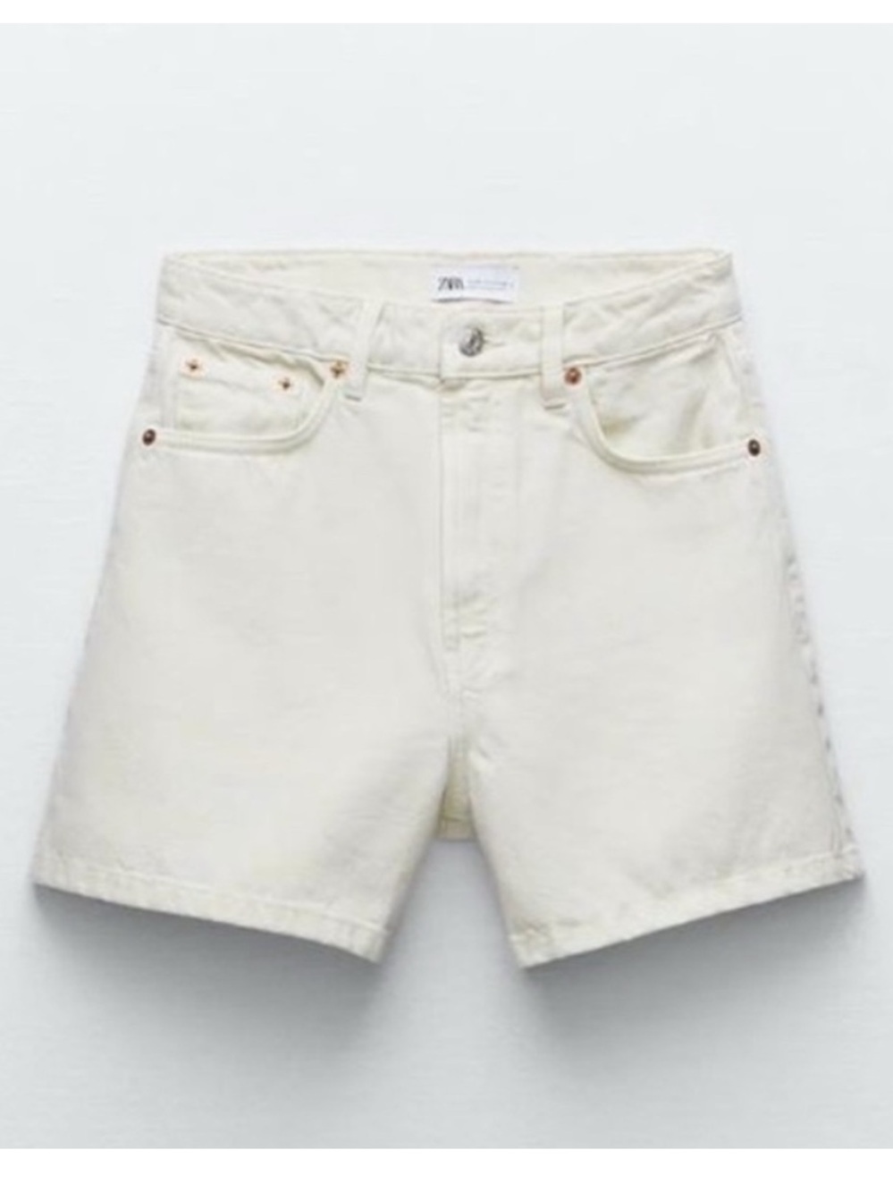 Zara Cream High-Rise Denim Shorts - Picture 6 of 7